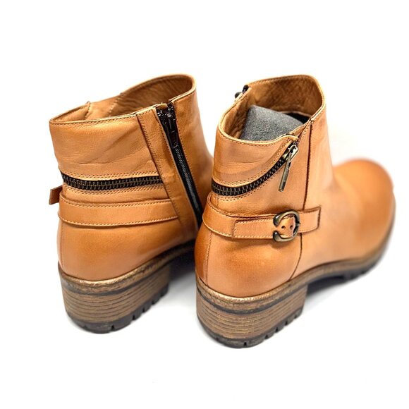 MIZ MOOZ SOFT LEATHER BOOTIE SIDE ZIP SADDLE 37EU / 7US NEW Z-128 - Picture 2 of 5